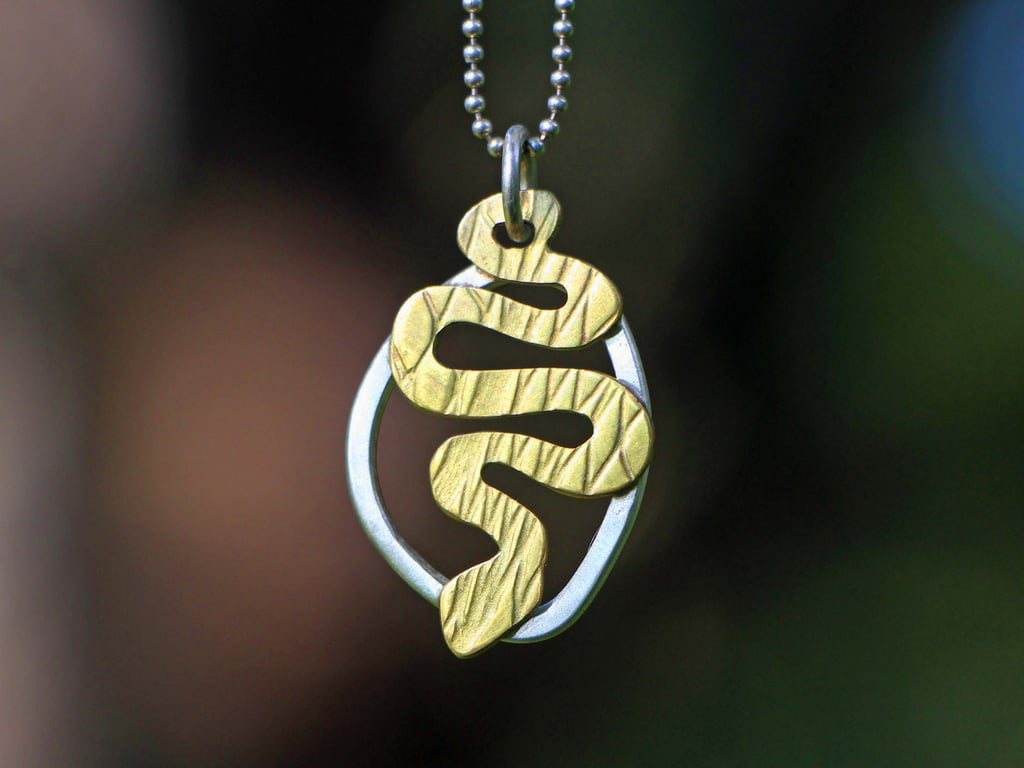 Recycled Silver Brass Textured Adder Snake Pendant Necklace