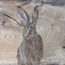 Original Extra large hare and mouse painting on reclaimed and repurposed wood