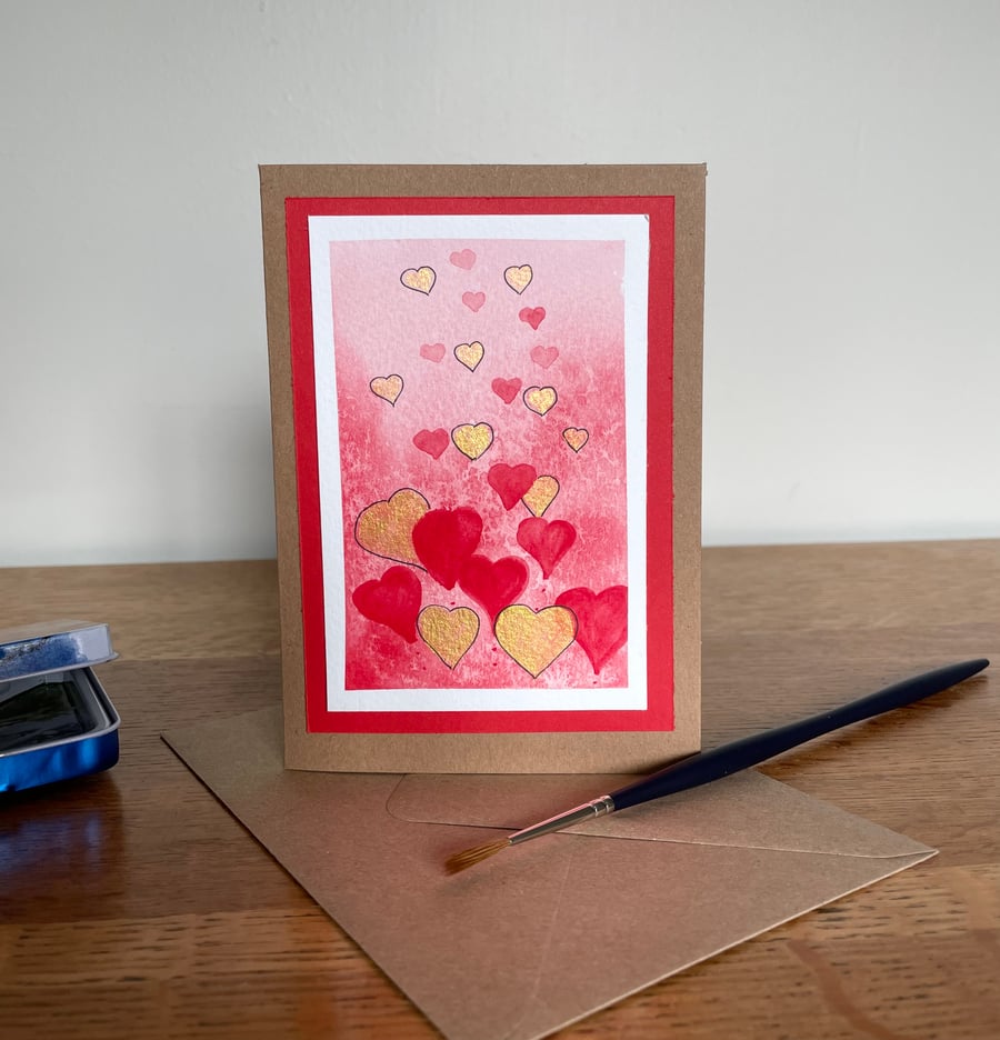 Cards, Greeting card, love hearts, valentine, watercolour original artwork.