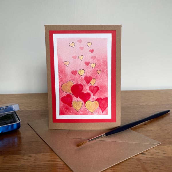 Cards, Greeting card, love hearts, valentine, watercolour original artwork.