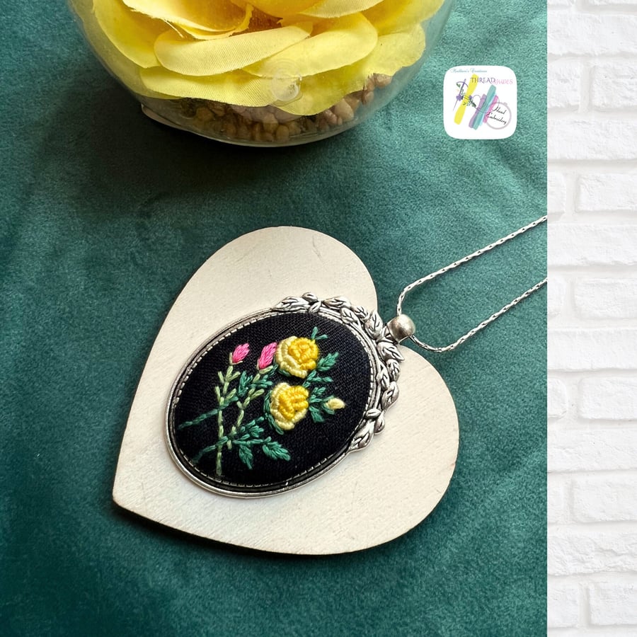 Hand embroidery necklace, floral necklace, gift for her, Mother s Day gift, hand