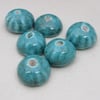 6 Small Jade Green Half-round Ceramic Flower Beads