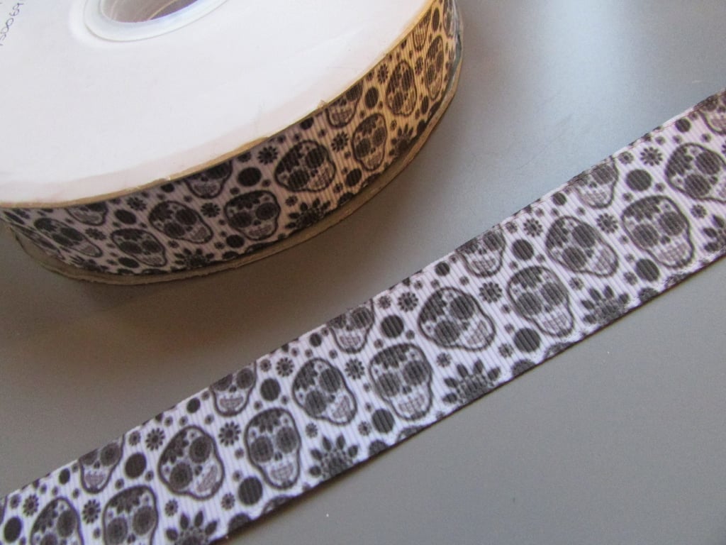 Gothic Sugar Skull Grosgrain Ribbon 2.5cm x 1 Metre