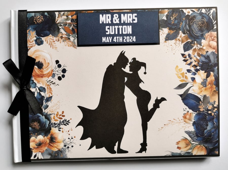 Batman and Harley Quinn wedding guest book, superheroes wedding book