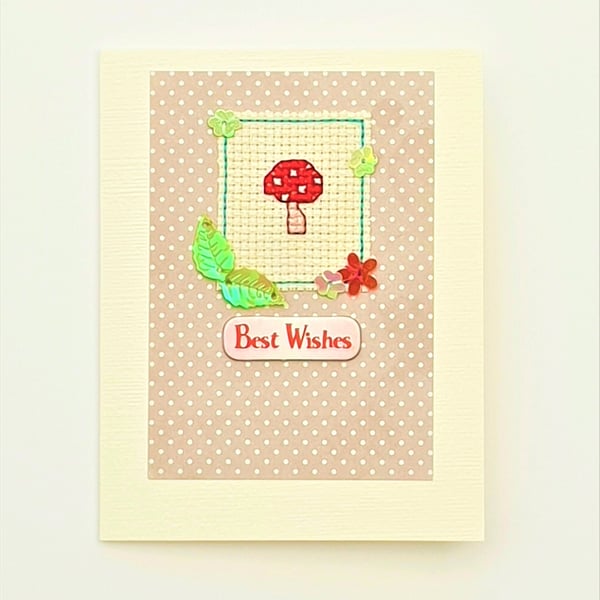 Mushroom theme Cross Stitch Card with Sequins 