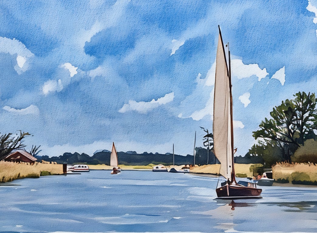 Print of Original Water Colour A4 Boats On The Broads
