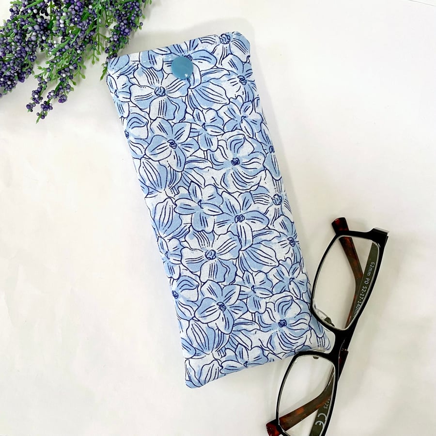 Glasses Case Soft Pouch Floral Flowered Pansies Fabric Lined with Popper