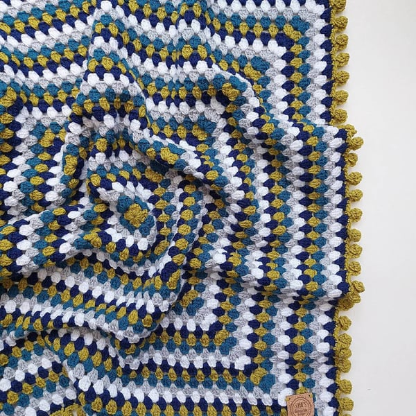 Baby boys crochet granny square blanket. Baby boy blankets, gifts for babies
