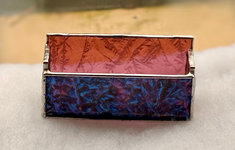 Stained glass business card holder - BLUE Van Gogh glass front