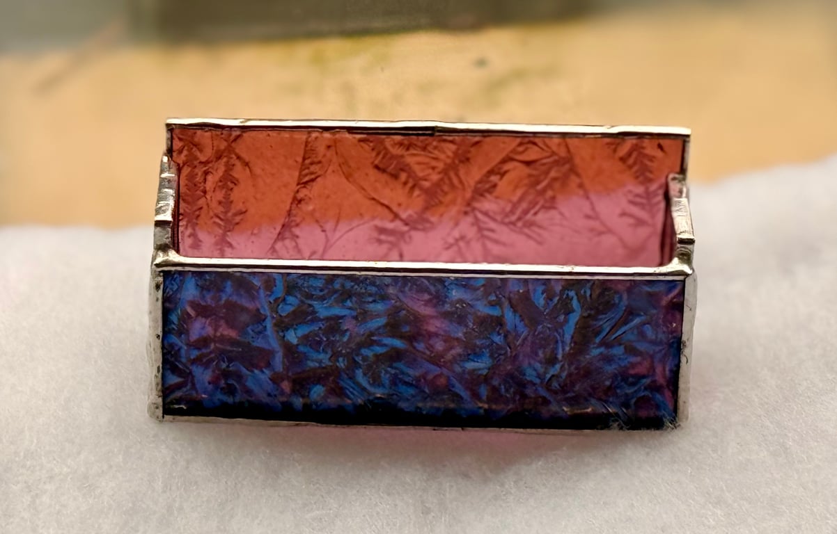 Stained glass business card holder - BLUE Van Gogh glass front