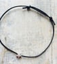 Black Leather and Silver Star Friendship Bracelet - Image 1