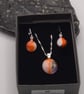 Orange, Pink and White Fused Glass Lever Hook Earrings and Pendant Set