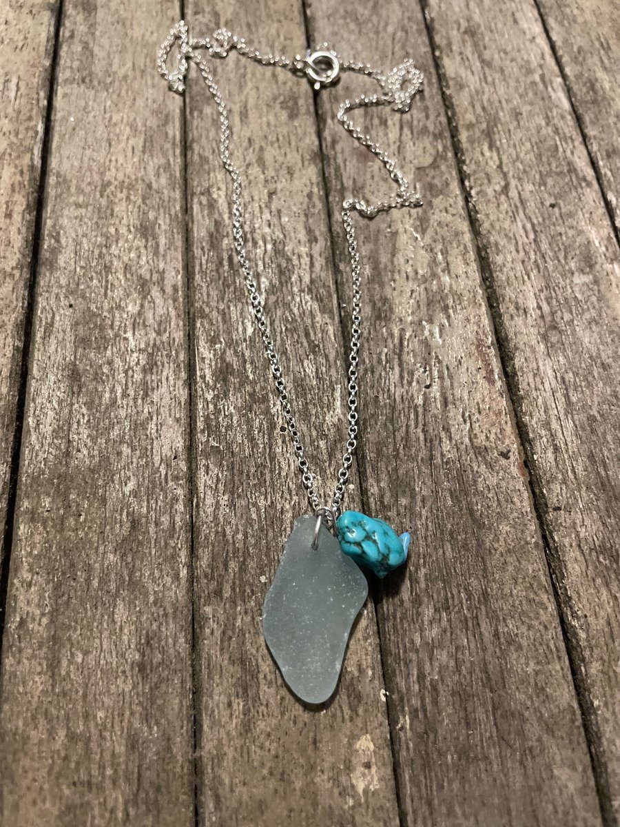 Light Blue Sea Glass Pendant with Turquoise