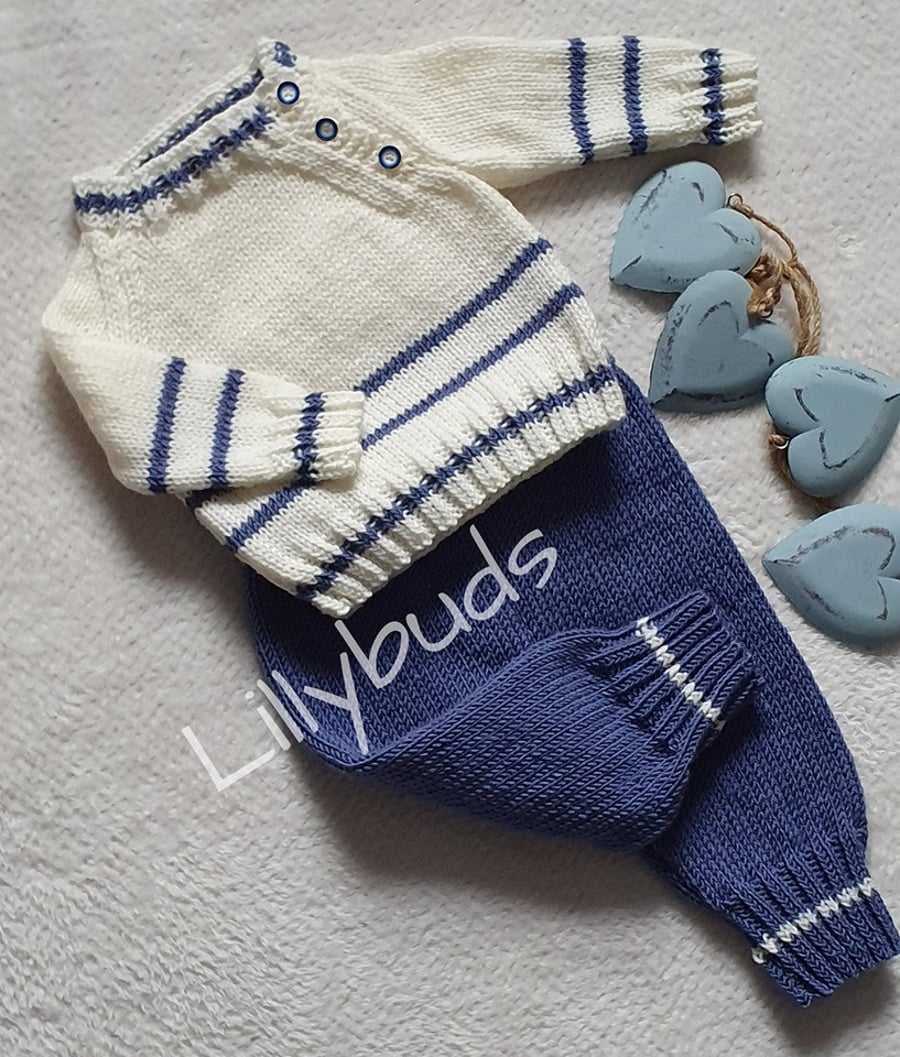 Knitting pattern for Kelly baby suit, baby set, trousers and jumper, PDF file