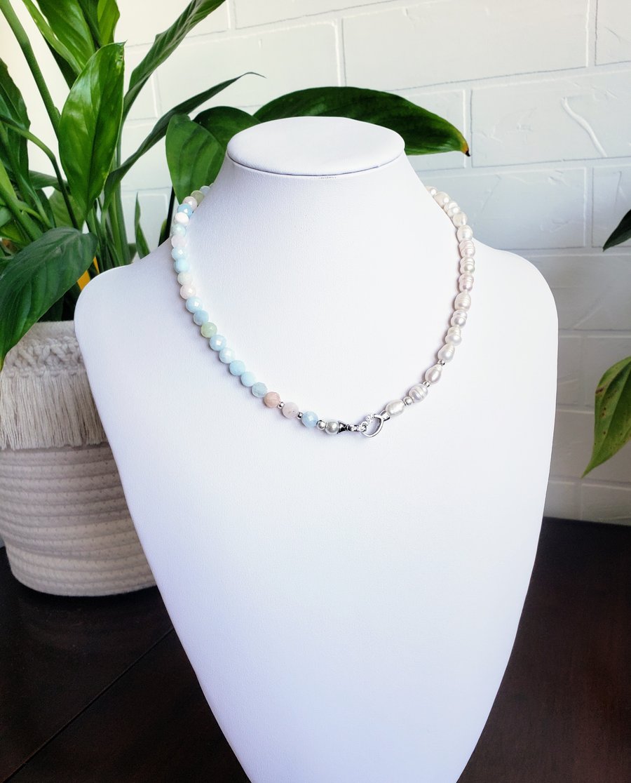 Morganite And Pearl Necklace Freshwater Pearl Gemstone Choker