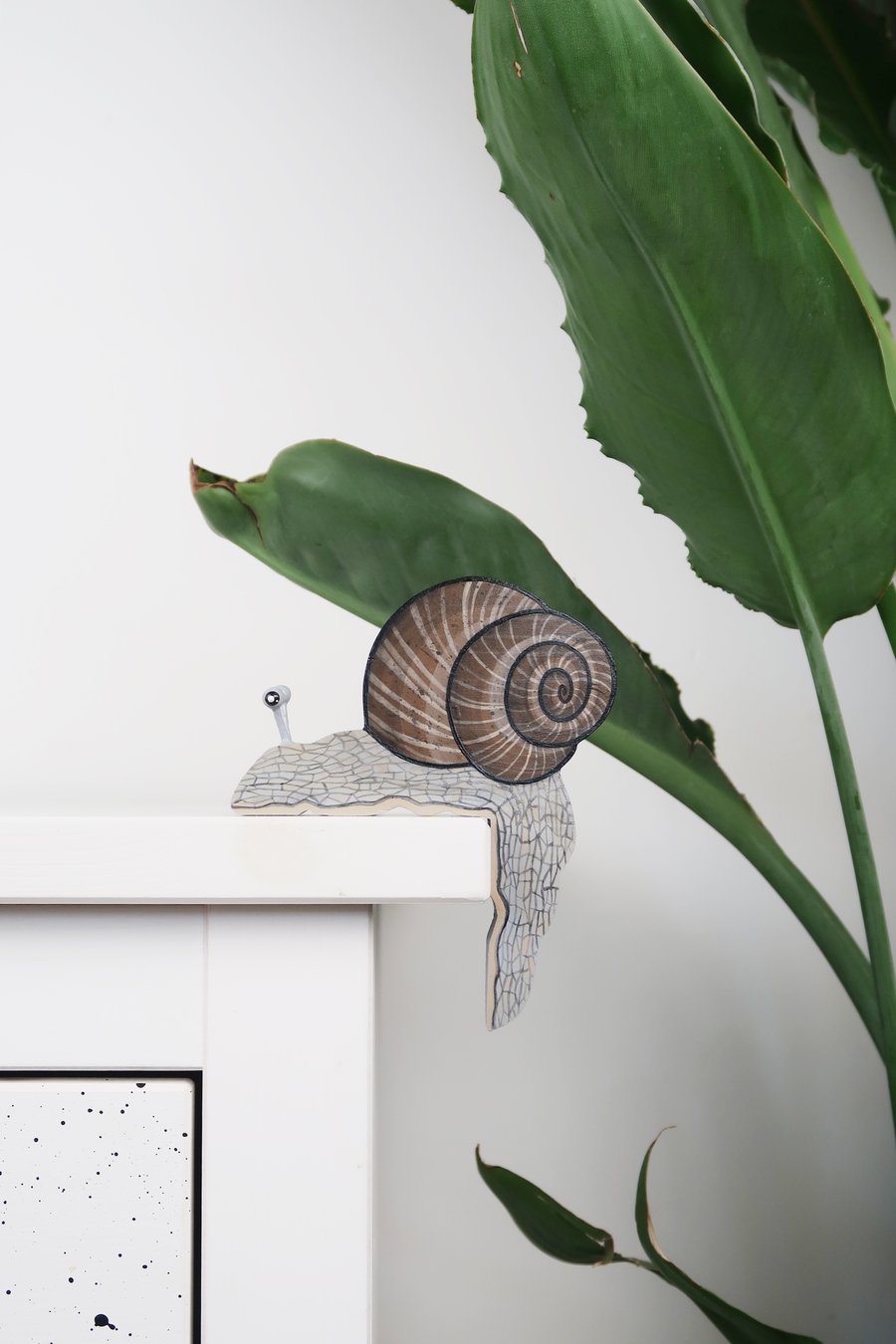 Snail door topper, wildlife art, ornament for shelf end or windowsill.