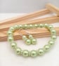Lime Green Pearl Earring & Bracelet Set, Silver Flower Jewellery Set, Gift Boxed