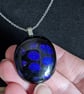 Black n' Blue Dark Daisy Chain Fused Glass Pendant Necklace Handmade in UK