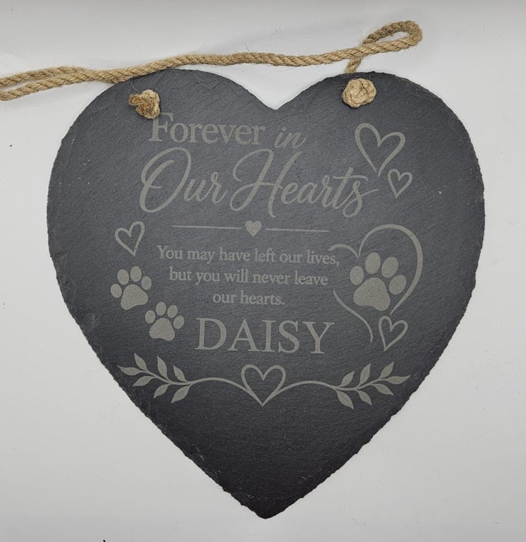 Personalised Pet Memorial Slate Heart, Dog Cat Remembrance Gift, Pet Loss Memori