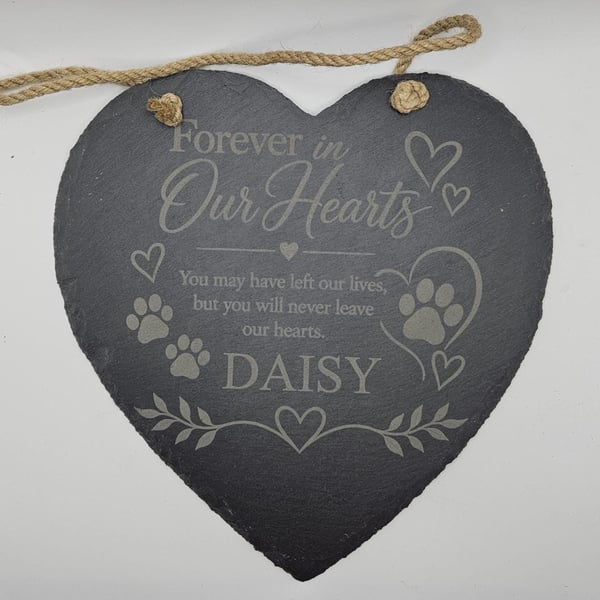 Personalised Pet Memorial Slate Heart, Dog Cat Remembrance Gift, Pet Loss Memori