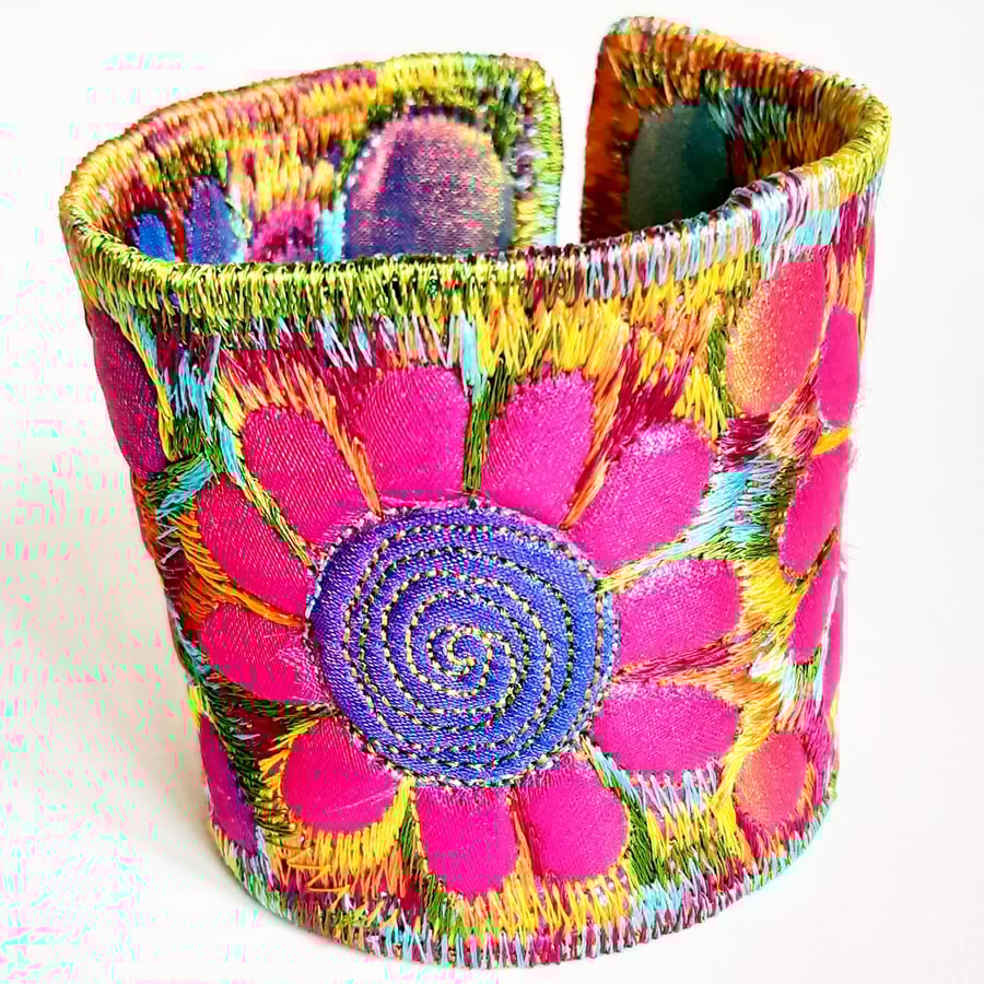 Textile Flower Cuff - with Free Machine Embroidery 