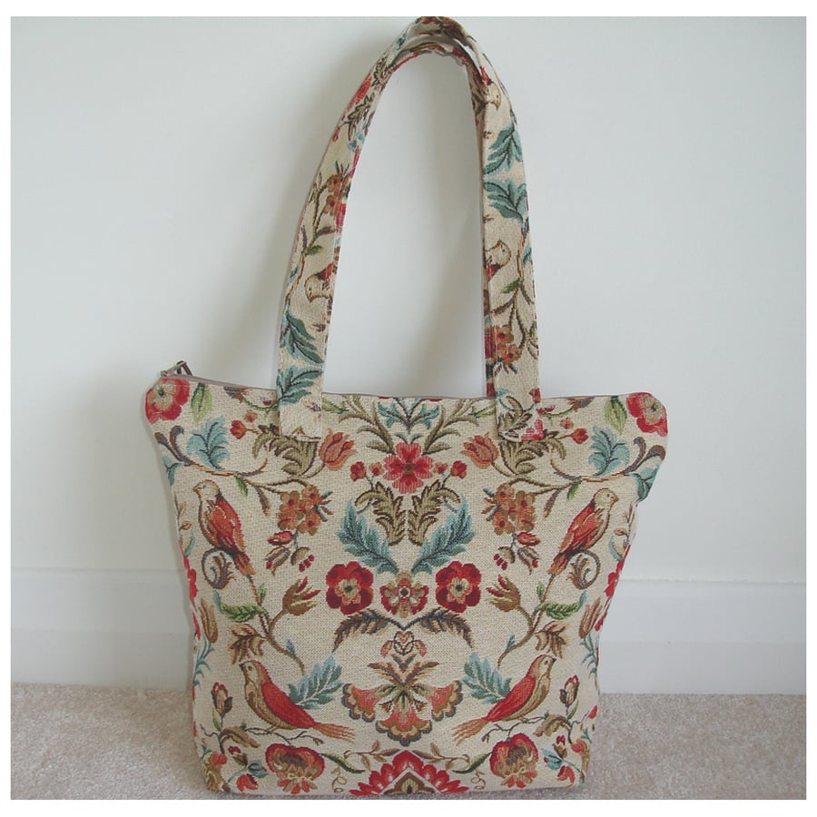 Tapestry Shoulder Bag Birds and Flowers Smart Shopping Tote