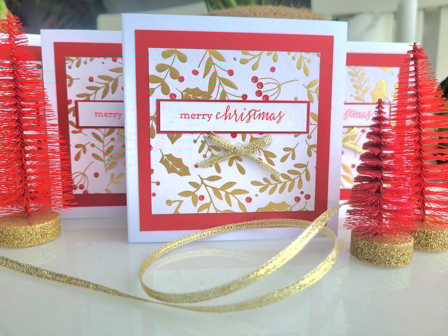 4x Mini Christmas Cards - Handmade Multipack Merry Christmas Cards Set