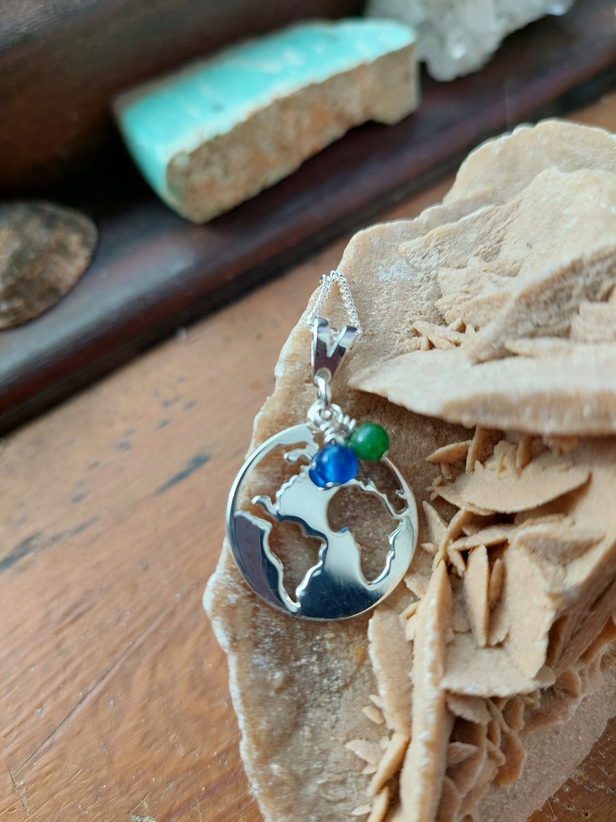 Sterling Silver World Map (land cut-out)  Necklace