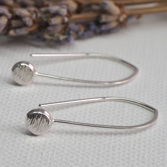 Silver Drop Earrings, hammered recycled silver pebble drop earrings