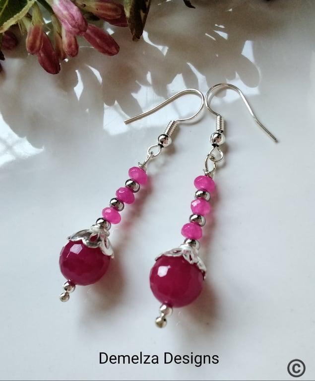 Faceted Agate & Faceted Quartzite Silver Plated Earrings 