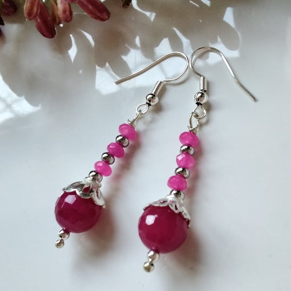 Faceted Agate & Faceted Quartzite Silver Plated Earrings 