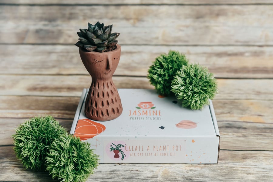 Plant Pot Head Clay Kit for Two - Air Dry Clay Planter Craft Gift