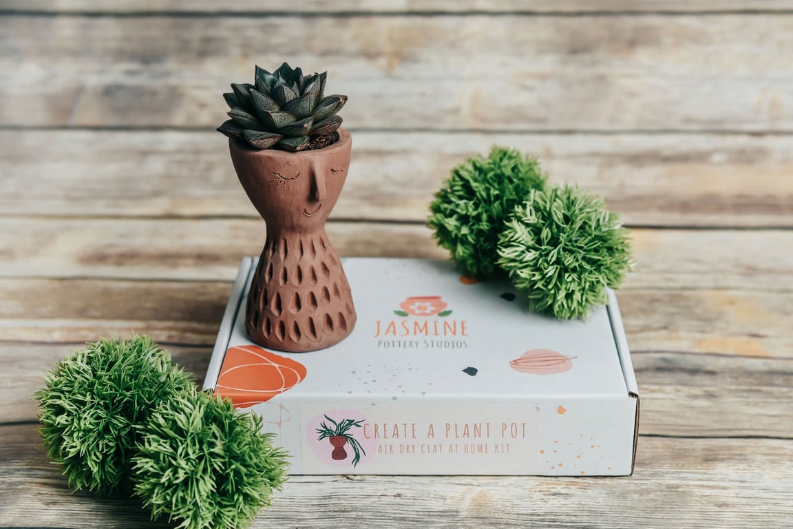 Plant Pot Head Clay Kit for Two - Air Dry Clay Planter Craft Gift
