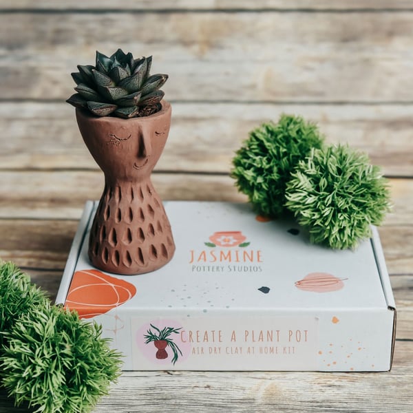 Plant Pot Head Clay Kit for Two - Air Dry Clay Planter Craft Gift