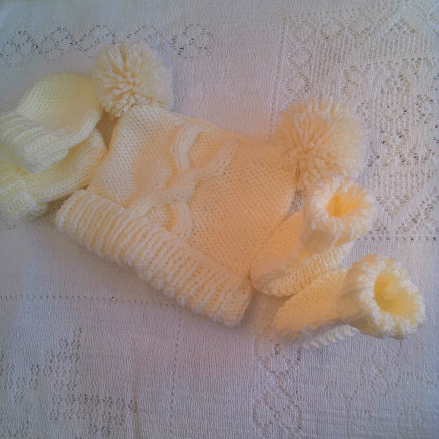 Baby's Knitted 3 Piece Hat Set for Baby, Premature Sizes Available, Custom Make