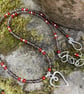 Silver heart necklace with Smokey quartz and carnelian beads