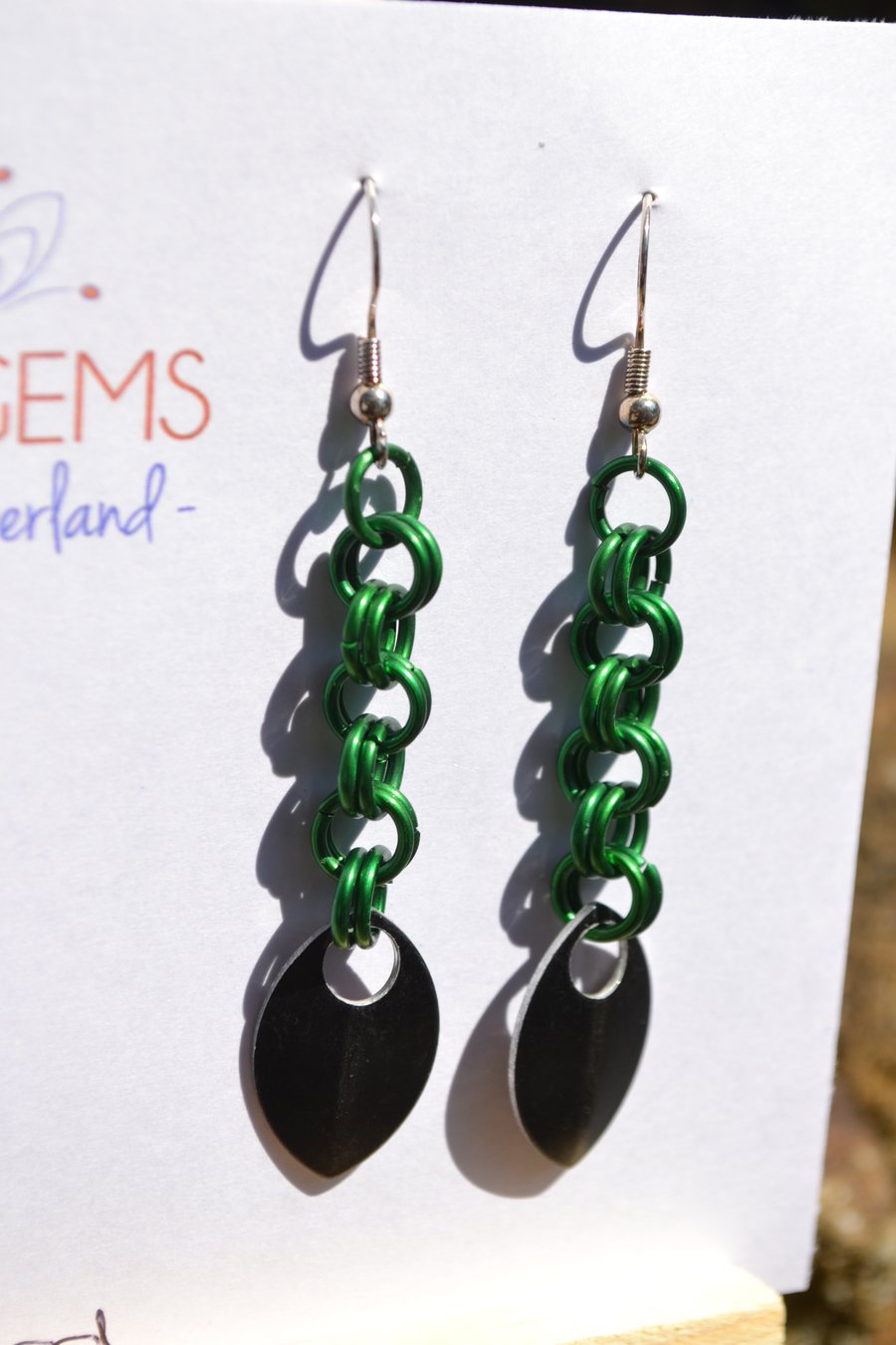 Green and Black Scale Chainmaille Earrings
