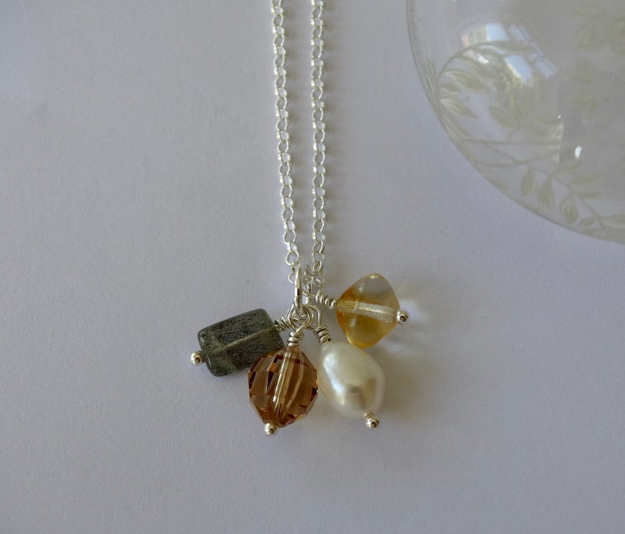Summer Gold semi precious gemstone charm cluster pendant