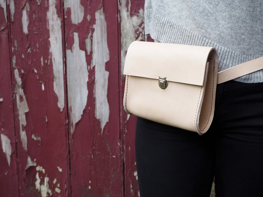 Cream Leather Bum Bag, Waist Bag, Utility Bag, Fanny Pack