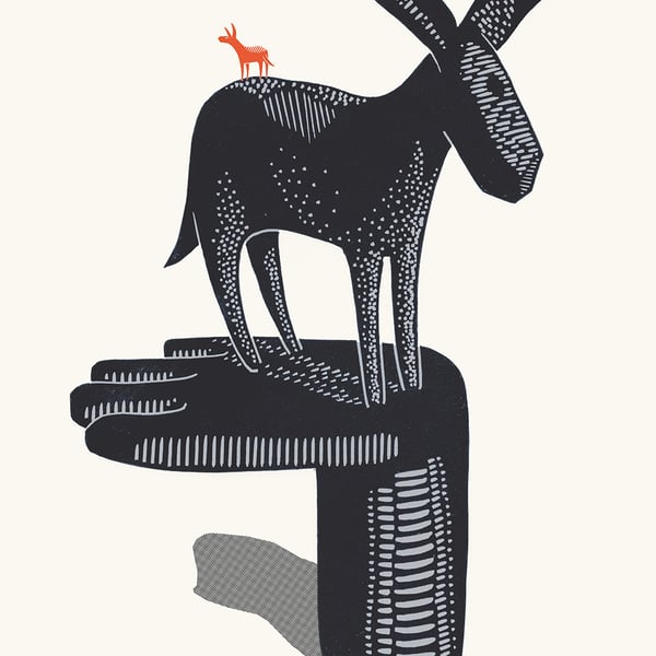 Donkey Monolith No.13 A1 three-colour linocut screen-print (red donkey)
