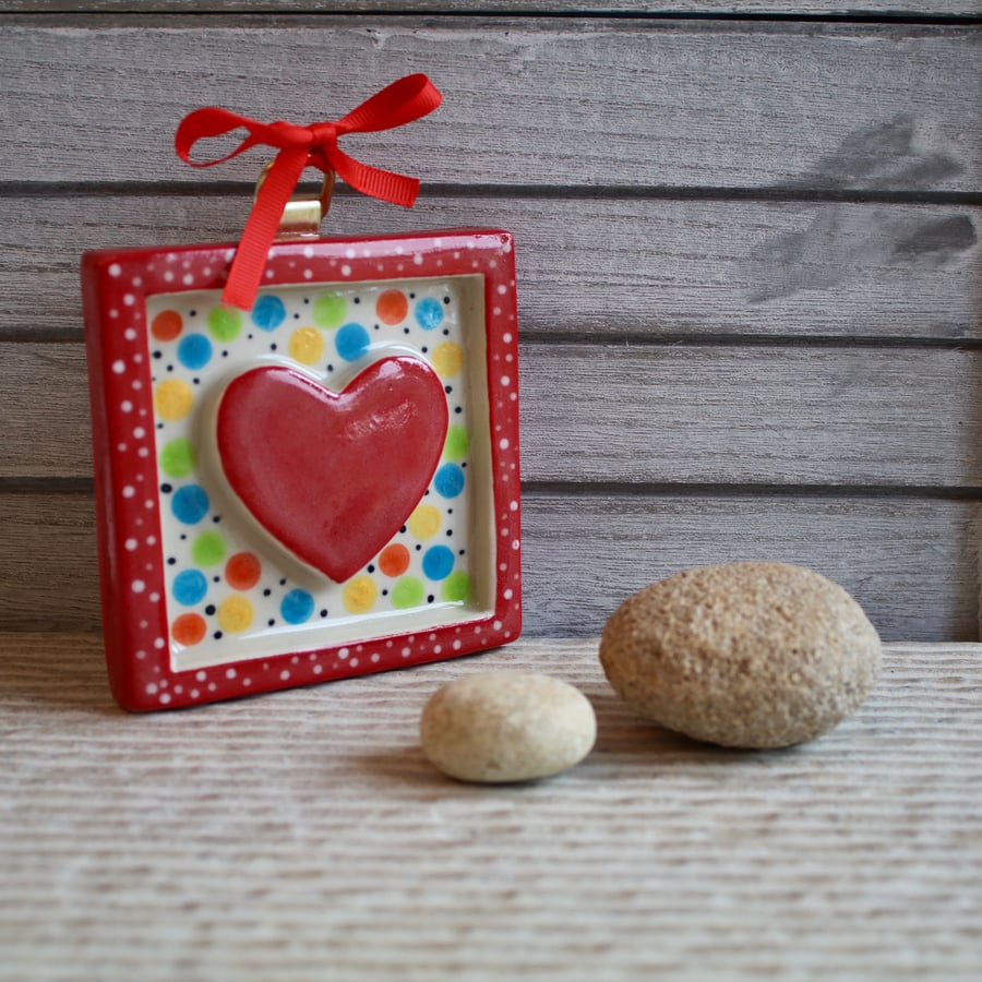 HANDMADE HANGING CERAMIC HEART TILES