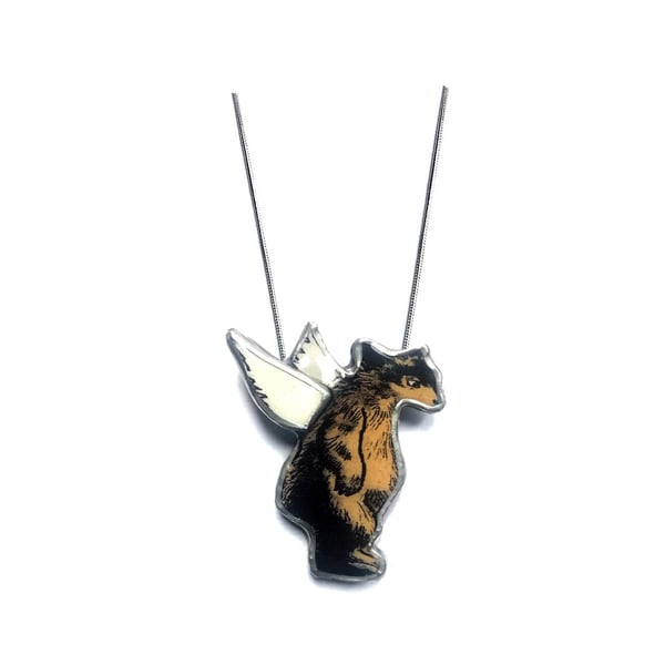 Quirky Winged Angel Bear Necklace Pendant by EllyMental