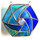 Hexagon Suncatcher Stained Glass Aqua Blues Handmade