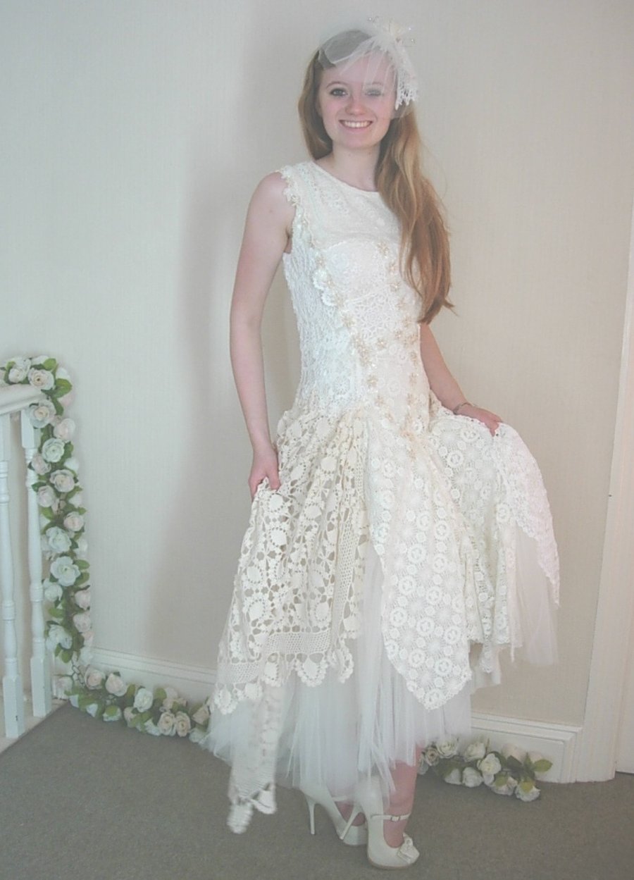Nathalie - Crocheted Custom Wedding Dress Vintage Crochet Theme