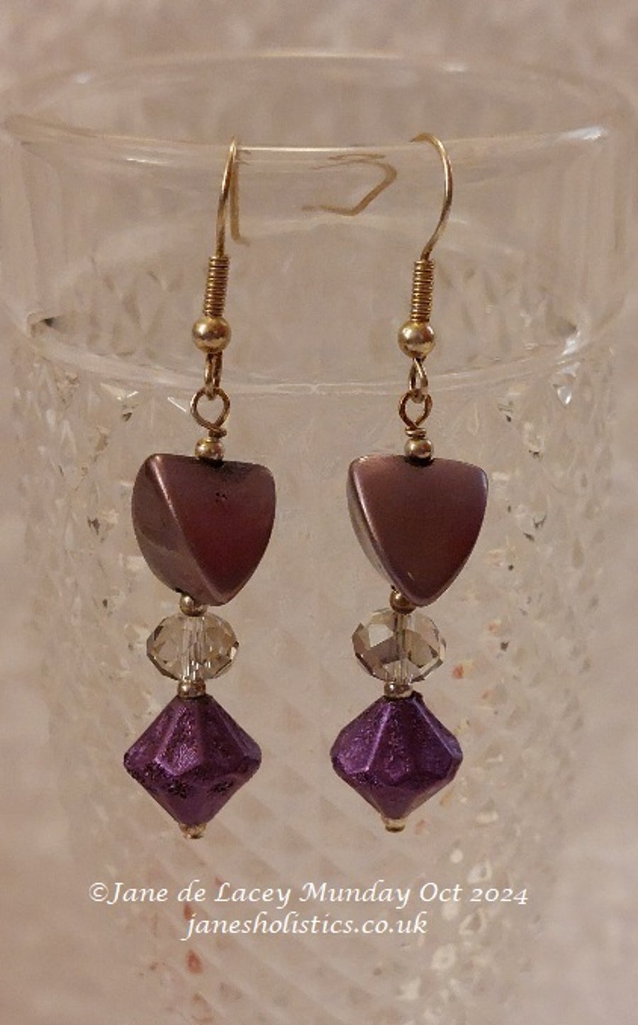 Purple and smokey crystal Drop Earrings