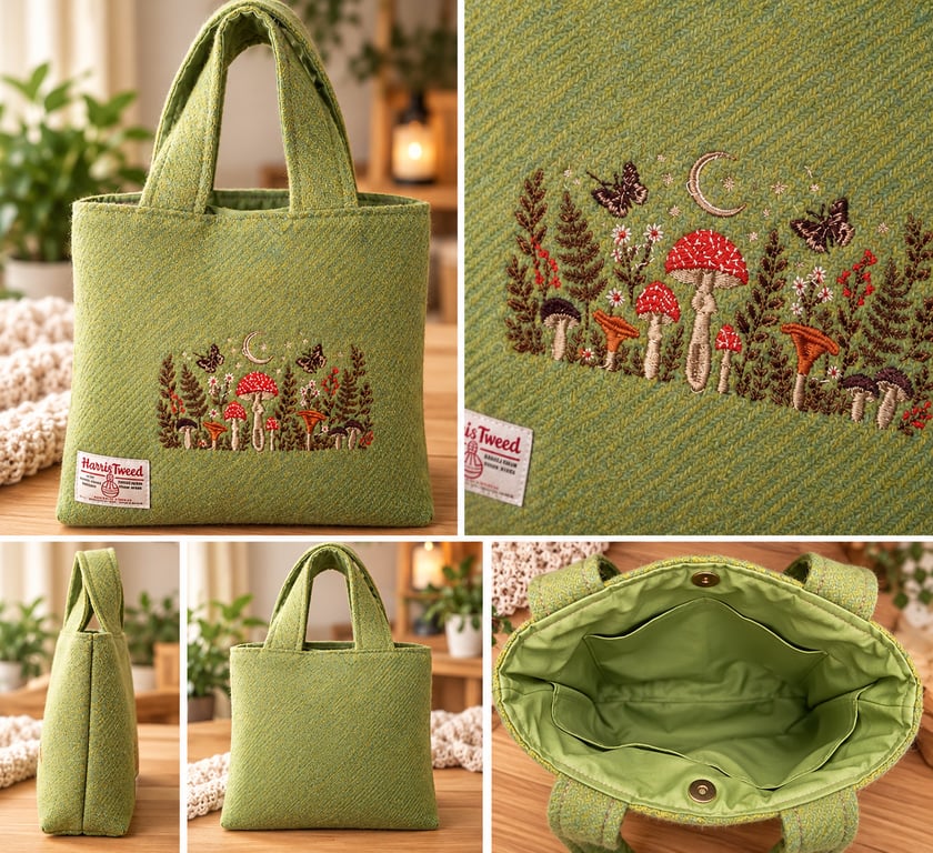 Harris Tweed handbag with woodland scene