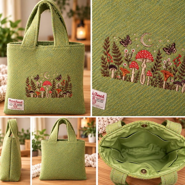 Harris Tweed handbag with woodland scene