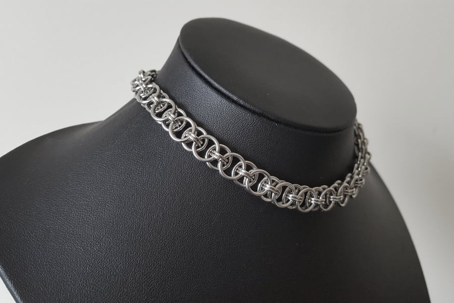 Helm Weave Chainmail Choker Necklace - Stainless Steel