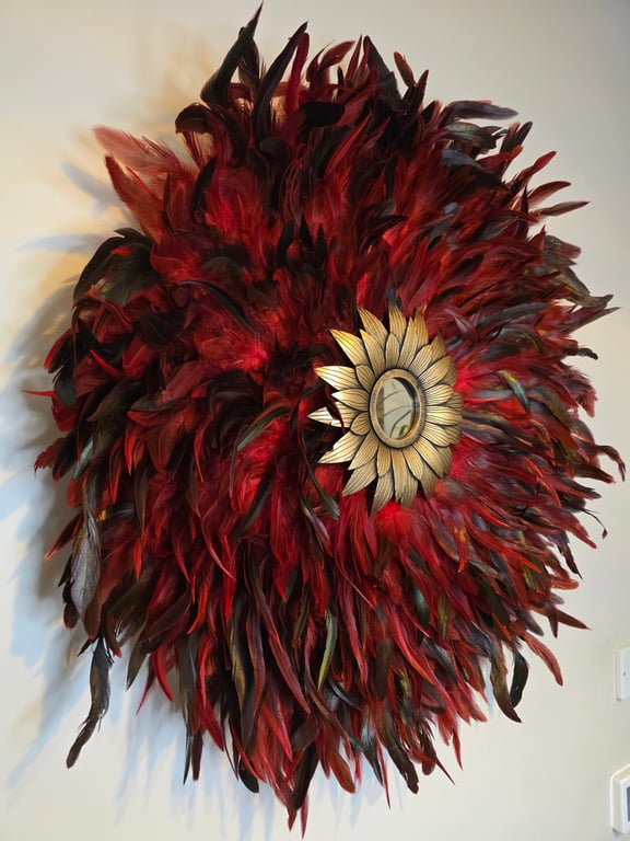Red Feather Mirror - Handmade - One Of A Kind - Juju 