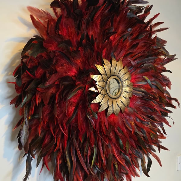 Red Feather Mirror - Handmade - One Of A Kind - Juju 